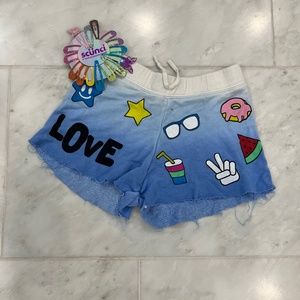 Comfy! Ombré blue stretchy shorts with cute! 🥰 designs!